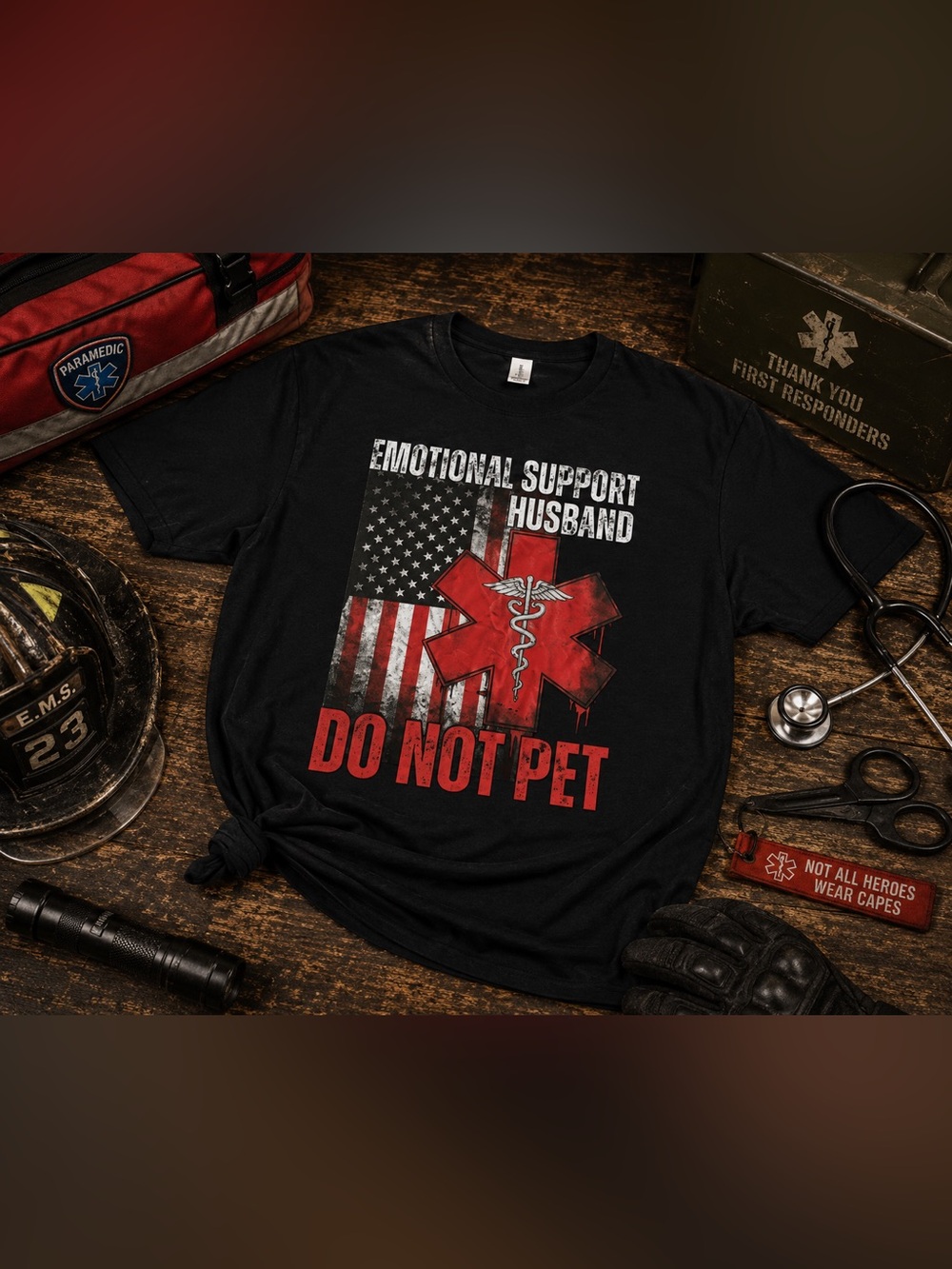 Emotional Support Husband Do Not Pet EMT Graphic Tee Black 2XL